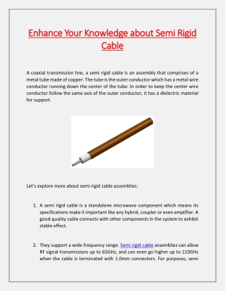 Enhance Your Knowledge about Semi Rigid Cable