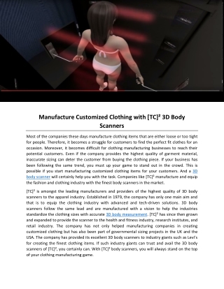 Manufacture Customized Clothing with [TC]² 3D Body Scanners
