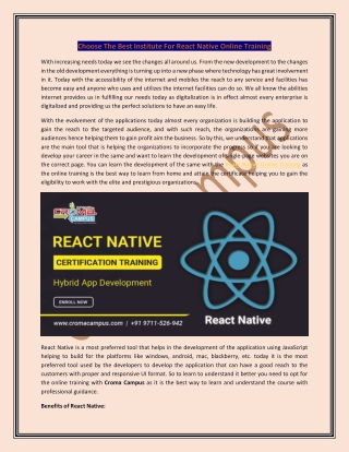 Choose The Best Institute For React Native Online Training