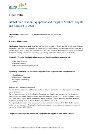 Sterilization Equipment and Supplies Market Insights and Forecast to 2026