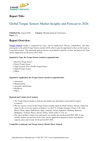 Torque Sensors Market Insights and Forecast to 2026