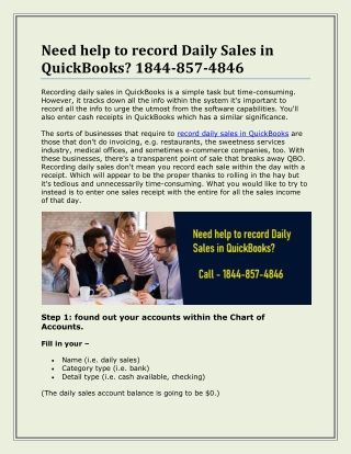 Need help to Record Daily Sales in QuickBooks? - Get Solution