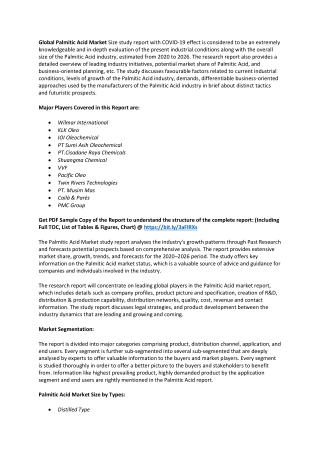 Rapid Unit Sales of Palmitic Acid to Generate Incremental Revenues in the Global Market