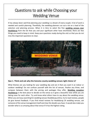 Questions to ask while Choosing your Wedding Venue