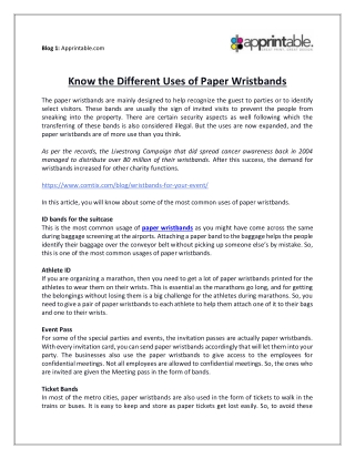 Know the different uses of Paper Wristbands