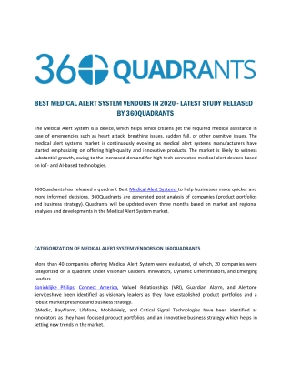 BEST  MEDICAL ALERT SYSTEM VENDORS IN 2020 -  LATEST STUDY RELEASED BY 360QUADRANTS