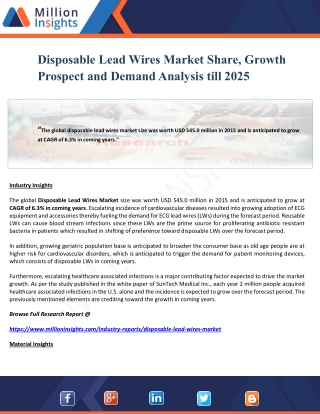 Disposable Lead Wires Market Share, Growth Prospect and Demand Analysis till 2025