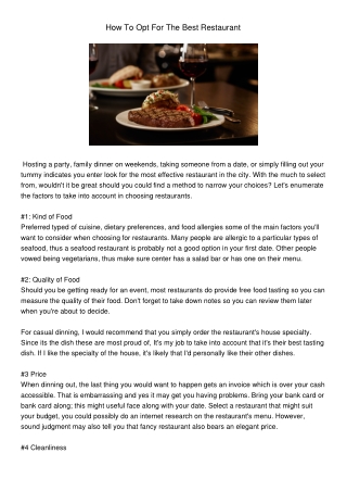How To Opt For The Best Restaurant