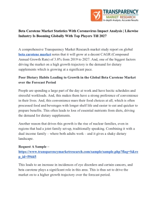 Beta Carotene Market Statistics, Growth Challenges, Opportunities and Forthcoming Developments