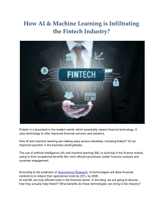 How AI & Machine Learning is Infiltrating the Fintech Industry? | CustomerThink