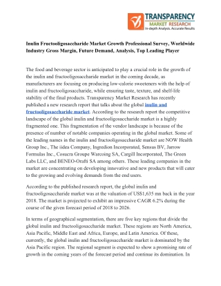 Inulin Fructooligosaccharide Market Growth, Size, Share By Development, Trend, Key Manufacturers, Price,