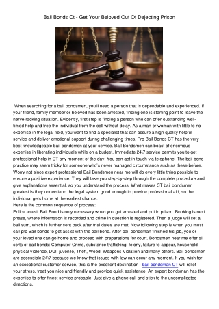 Bail Bonds Ct-Get Your Beloved Out Of Dejecting Prison
