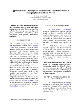 Opportunities and challenges for food industries and manufacturers in developing functional food products - FoodResearch