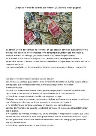 Compra y Venta de dólares por internet ¿Cuál es la mejor página?