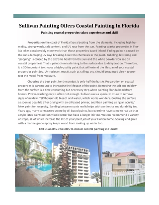 Sullivan Painting offers Coastal Painting Jobs in Florida to California
