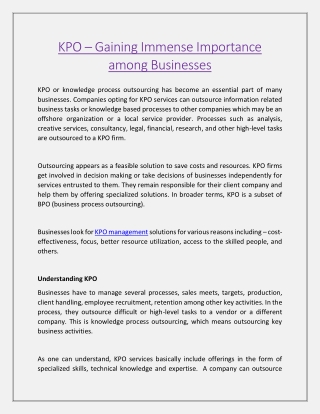 KPO – Gaining Immense Importance among Businesses