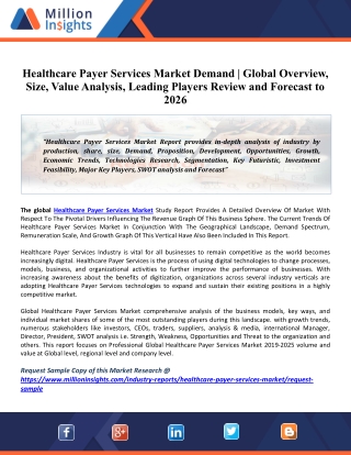 Healthcare Payer Services Market 2020 Driving Factors, Industry Growth, Key Vendors And Forecasts To 2025