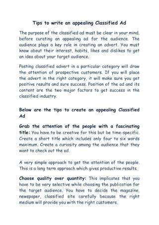 Tips to write an appealing Classified Ad - Equalifieds