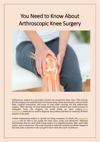 You Need to Know About Arthroscopic Knee Surgery