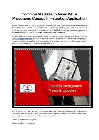 Common Mistakes to Avoid While Processing Canada Immigration Application