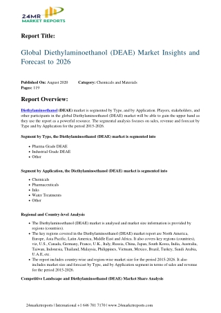 Diethylaminoethanol (DEAE) Market Insights and Forecast to 2026