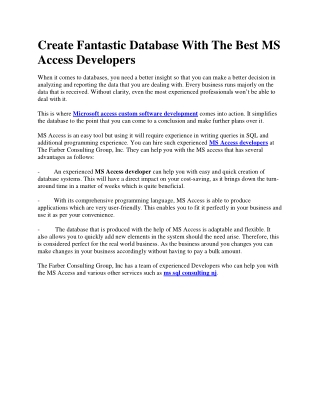 Create Fantastic Database With The Best MS Access Developers
