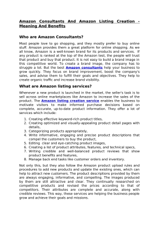 Amazon Consultants And Amazon Listing Creation - Meaning And Benefits
