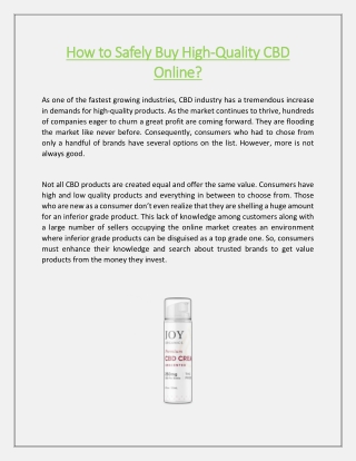How to Safely Buy High-Quality CBD Online?