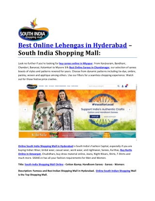 Best Online Lehengas in Hyderabad – South India Shopping Mall: