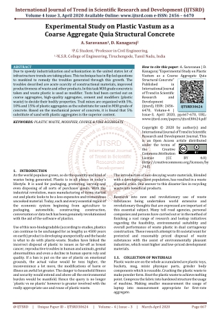 Experimental Study on Plastic Vastum as a Coarse Aggregate Quia Structural Concrete