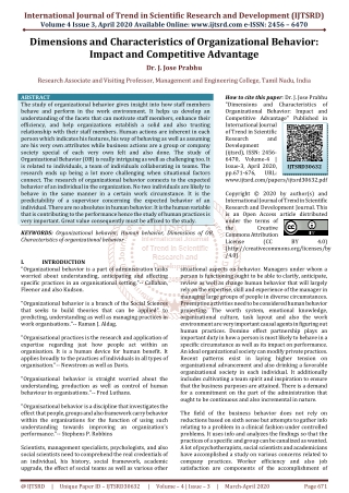 Dimensions and Characteristics of Organizational Behavior Impact and Competitive Advantage