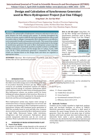 Design and Calculation of Synchronous Generator used in Micro Hydropower Project Loi Unn Village