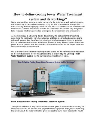 How to define cooling tower water treatment system and its workings?