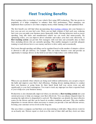 Fleet Tracking Benefits