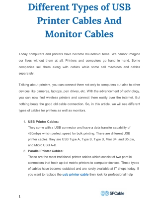 Different Types of USB Printer Cables And Monitor Cables