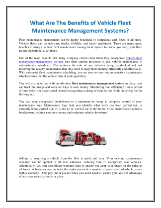 What Are The Benefits of Vehicle Fleet Maintenance Management Systems?