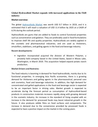 Hydrocolloids Market Share and Forecast to 2025