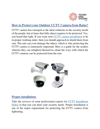 How to Protect your Outdoor CCTV camera from Rains?