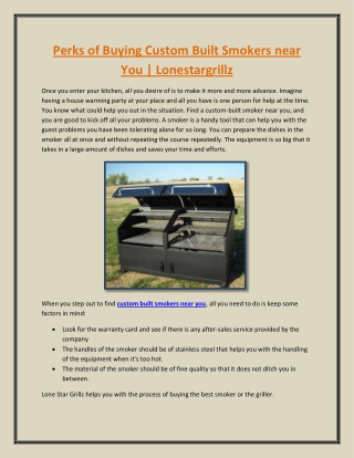 Perks of Buying Custom Built Smokers near You | Lonestargrillz