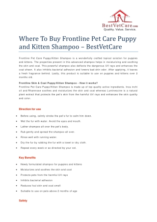 Where To Buy Frontline Pet Care Puppy and Kitten Shampoo - BestVetCare