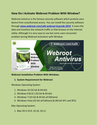 How Do I Activate Webroot Problem With Window?