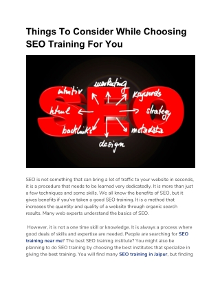 Things To Consider While Choosing SEO Training For You