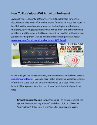 How To Fix Various AVG Antivirus Problems?