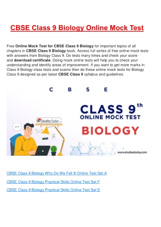 Free Online test for class 9 Biology all Chapter