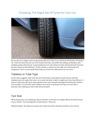 Choosing The Right Set Of Tyres for Your Car