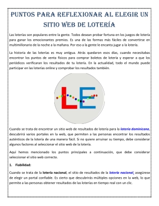 Puntos Para reflexionar al elegir un sitio web de lotería