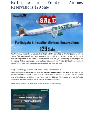 Participate in Frontier Airlines Reservations $29 Sale