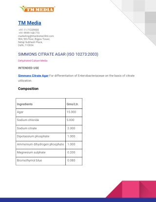 Simmons citrate agar   summary and explanation