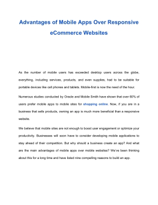 Advantages of Mobile Apps Over Responsive eCommerce Websites