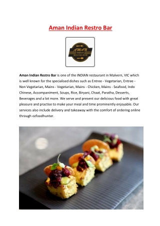 5% Off - Aman Indian Restro Bar Menu Malvern, VIC